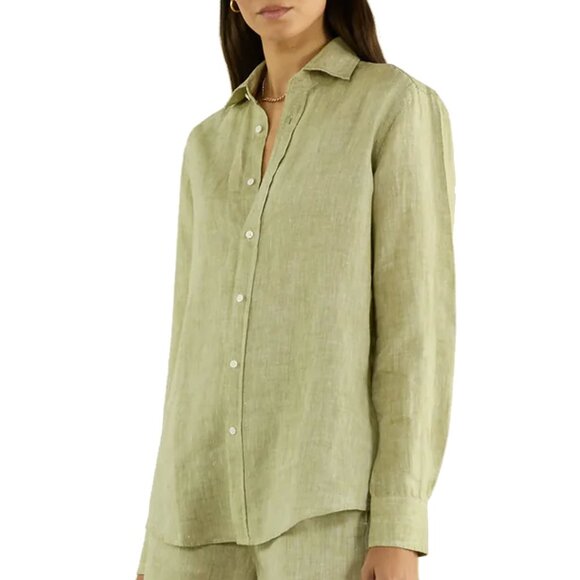 NWOT With Nothing Underneath The Boyfriend Linen Shirt 6 Sage Green WNU - Picture 1 of 10